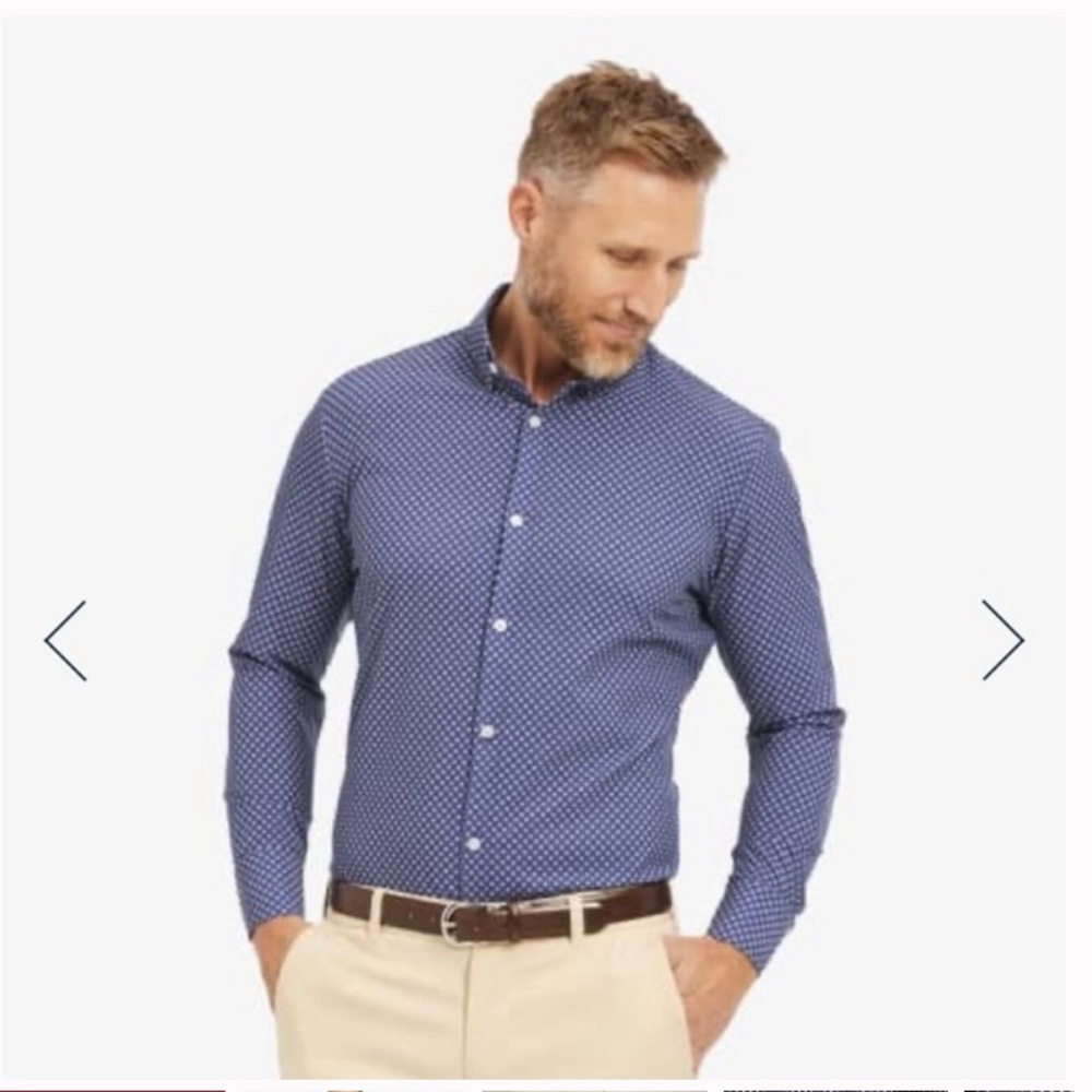 Leeward navy dot dress shirt